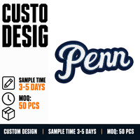 Patch brodé en chenille personnalisé en gros |   Patch Lettres Bleues et Blanches |   Finition en satin |   Fabricant de patchs OEM