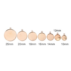 ถาดจี้รูปทรงกลมสำหรับใส่พลอย ขนาด 8 มม.-25 มม. สำหรับทำสร้อยคอ สีเงิน ทอง โรสโกลด์ ดำ ทองแดงโบราณ ขาว ชุบสีทอง - Product Image 3
