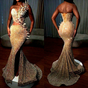 Elegante Vestido de Sirena con Cuello Alto, Lentejuelas, Malla Elástica, Largo hasta el Suelo, Manga Larga, Vestido Formal de Lujo con Cola y Sujetador Incorporado - Product Image 2