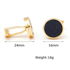 Mancuernillas para Hombre al por Mayor, Estilo Lujoso, Piedra Arenisca Azul Redonda, Doradas y Cobre, para Camisa - Product Image 3
