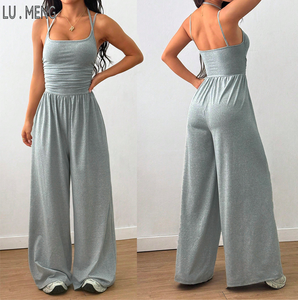 Abbigliamento Femminile per Ragazze: Top <span class=keywords><strong>con</strong></span> Schiena Scoperta, Vestibilità Aderente, Pantaloni a Gamba Larga, Tute Sportive, Completi da Allenamento, Jumpsuit Monopezzo - Product Image 1