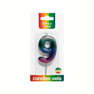 Vela de Cumpleaños con Número 9, 6 cm, Arcoíris, Party Love - Product Image 2