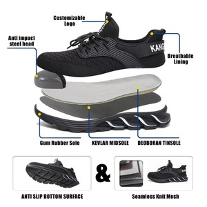 Black White Mesh Safety Shoes Lightweight Steel Toe Sole Breathable <b>Work</b> <b>Boots</b> - Product Image 2