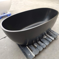 Baignoire de baignoire en résine artificielle de luxe autoportante personnalisée noire mate en pierre acrylique à surface solide