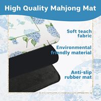 Alas Mahjong Anti Selip Bermotif Bunga untuk Meja, Taplak Meja Katun Tebal untuk Permainan Kartu Poker, Domino, dan Permainan Ubin, Desain Hydrangea Biru
