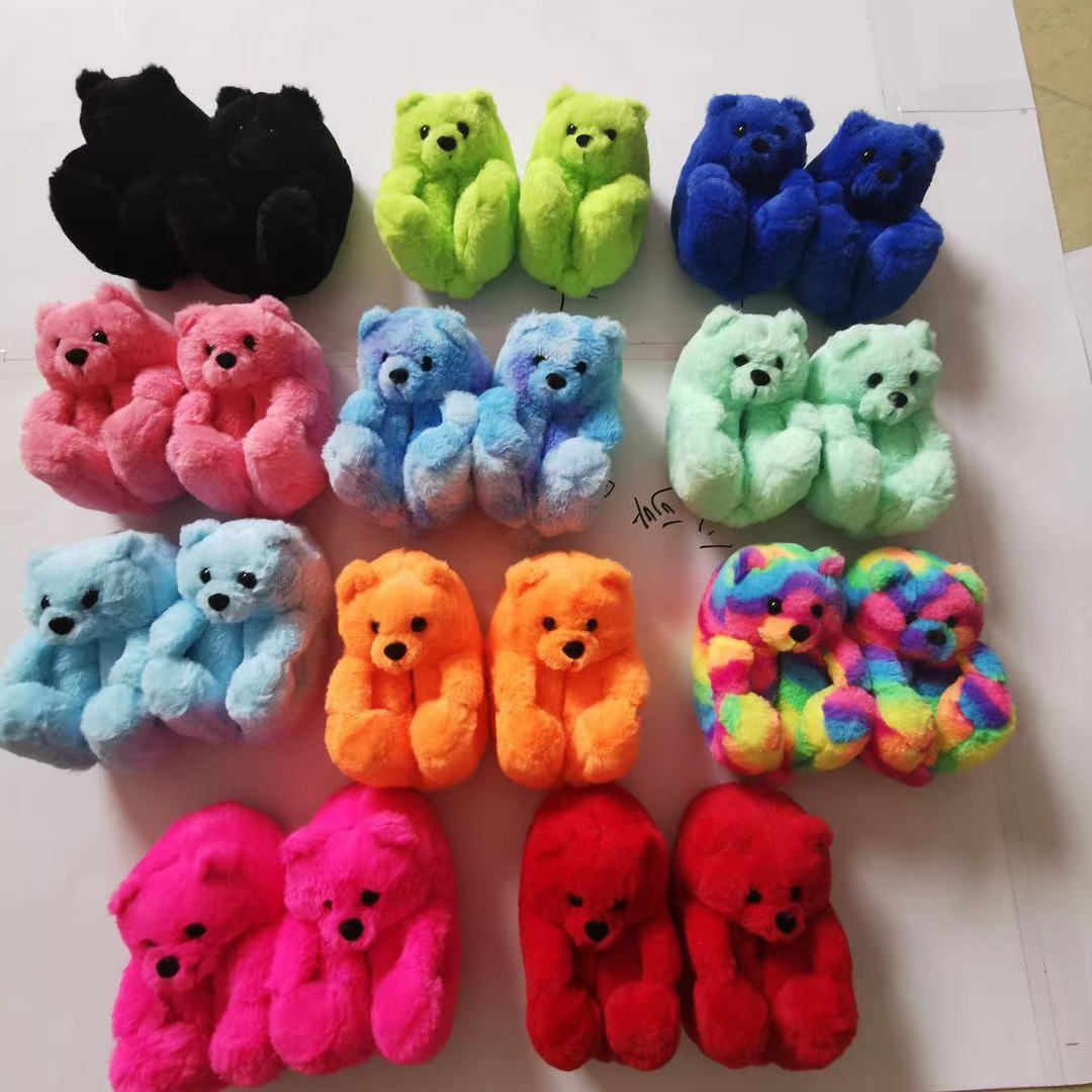 Новое поступление, Прямая поставка, детские меховые сланцы, один размер, свободный размер, детские сандалии, наряд, Пушистый Плюшевый мишка, тапочки, обувь