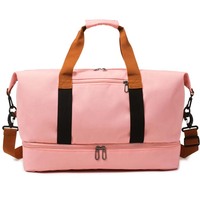 Tas Duffel Kanvas Wanita Logo Kustom untuk Gym, Fitness, Travel, dengan Kompartemen Sepatu, Tas Weekender, Tas Jinjing Semalam, Tas Travel Kapasitas Besar