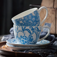 Service à thé en porcelaine de Chaozhou : Tasses et soucoupes en céramique au design unique bleu, prix compétitif, style traditionnel, en vente