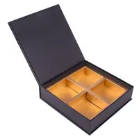 Mini Luxury UV Biểu Tượng Tùy Chỉnh Các Tông Màu Đen Từ Kẹo Sô Cô La Thanh Hộp Quà Tặng Bao Bì Với 4 Chiếc Chia Khay Vàng