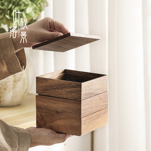 Caja de Almacenamiento Multicapa de Madera de Nogal con Tapa, Rectangular, para Refrigerios, Postres, Dulces, Alimentos, Caja Decorativa para Sala de Estar - Product Image 3