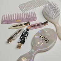 Brosse démêlante personnalisée en acétate de cellulose pour la maison et les voyages, avec poils de sanglier naturels et base en métal, motif écaille de tortue