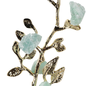 Sculpture d'arbre décorative pour la maison, tige dorée avec cristaux d'aquamarine, base en marbre, élément décoratif élégant pour salon, bureau, salle de bain - Product Image 6