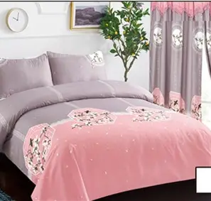 工厂供应商超细纤维7件套床上用品印花床上用品套装配窗帘