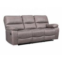 Canapé inclinable manuel 3 places moderne en tissu gris avec accoudoirs rembourrés et structure en bois pour salon - Vente en gros