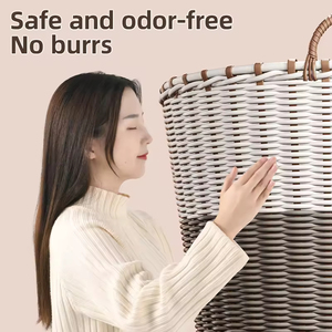 Hand-woven Home <b>Storage</b> Basket <b>Plastic</b> Wicker <b>Bins</b> Organizer Dirty Clothes <b>Storage</b> Baskets with Handles - Product Image 4
