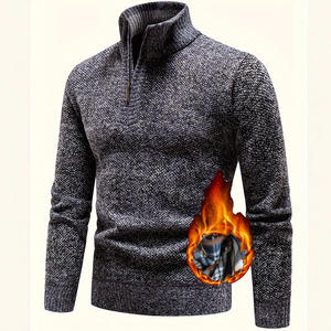 Suéter de punto para hombre, 26 tallas, para otoño e invierno, con forro polar, cuello alto, media cremallera, corte ajustado, para ocio. - Product Image 5