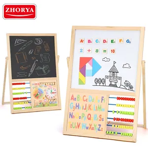 Zhorya Double Sided Drawing Board Educational Magnetic Wooden Art Easel Children's Puzzle Drawing Board Toys