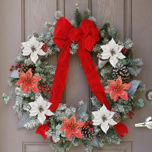 Fleur de Noël Poinsettia en Velours, Fleur Artificielle de 26cm pour la Décoration de la Maison - Product Image 2