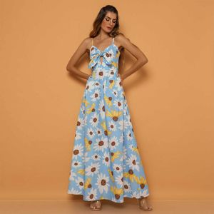 Wholesale Ladies Summer Elegant Femme Longue Flottant Fleur Dos Nu <strong>Robe</strong> De Plage Floral Maxi Long Beach Dress for Women - Product Image 2