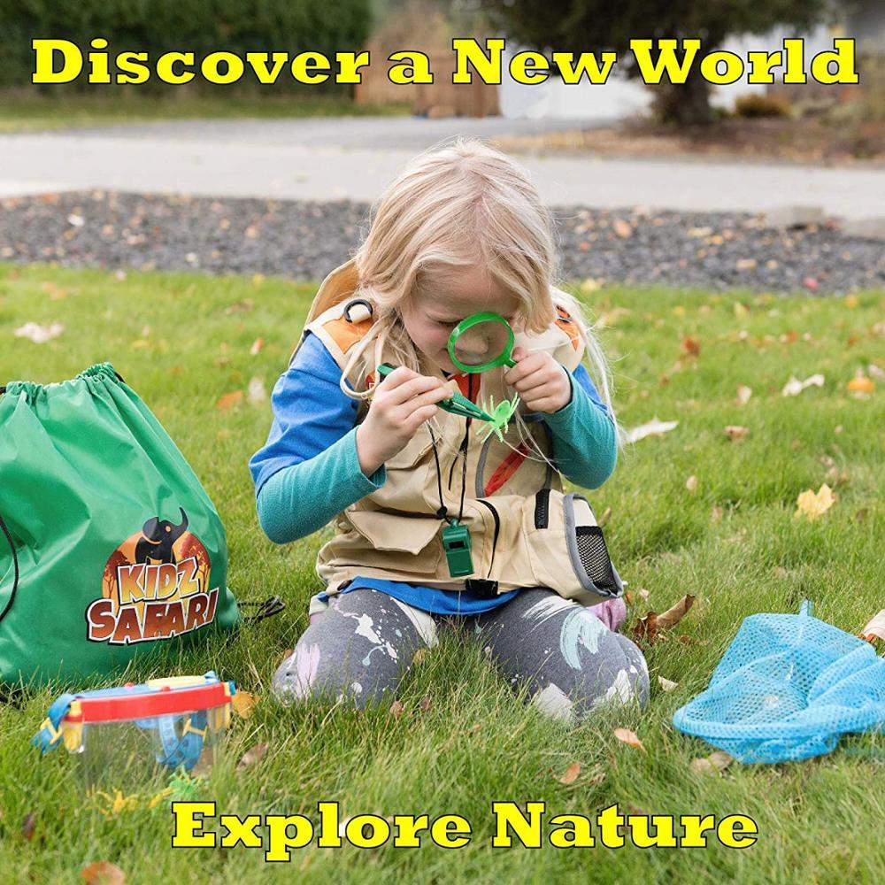 Kit Explorateur 23 Pièces – Gilet, Chapeau, Jumelles, Filet, Loupe, Sac à Dos – Pour Enfants Dès 3 Ans – Aventure Nature – Bleu