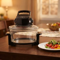 Four à halogène et friteuse à air facile à nettoyer avec bol en verre trempé, grille amovible, cuisson visible, chauffe rapide, 2000W, appareil de cuisine