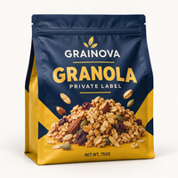 Sac d'emballage personnalisé pour granola, pochette à fond plat avec fermeture éclair pour céréales et en-cas avec impression de marque privée