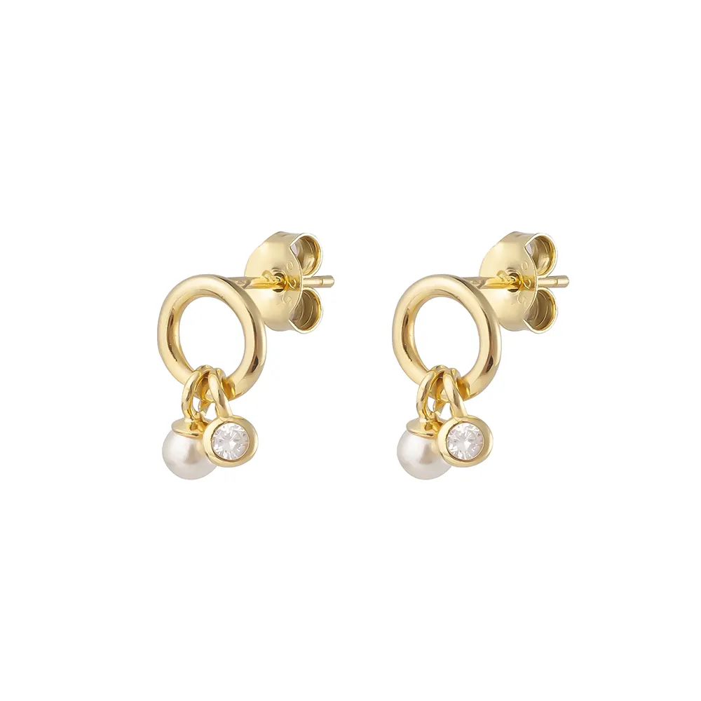 18k Gold Plated Popular Minimalist 925 Sterling Silver Glass Pearl Earrings