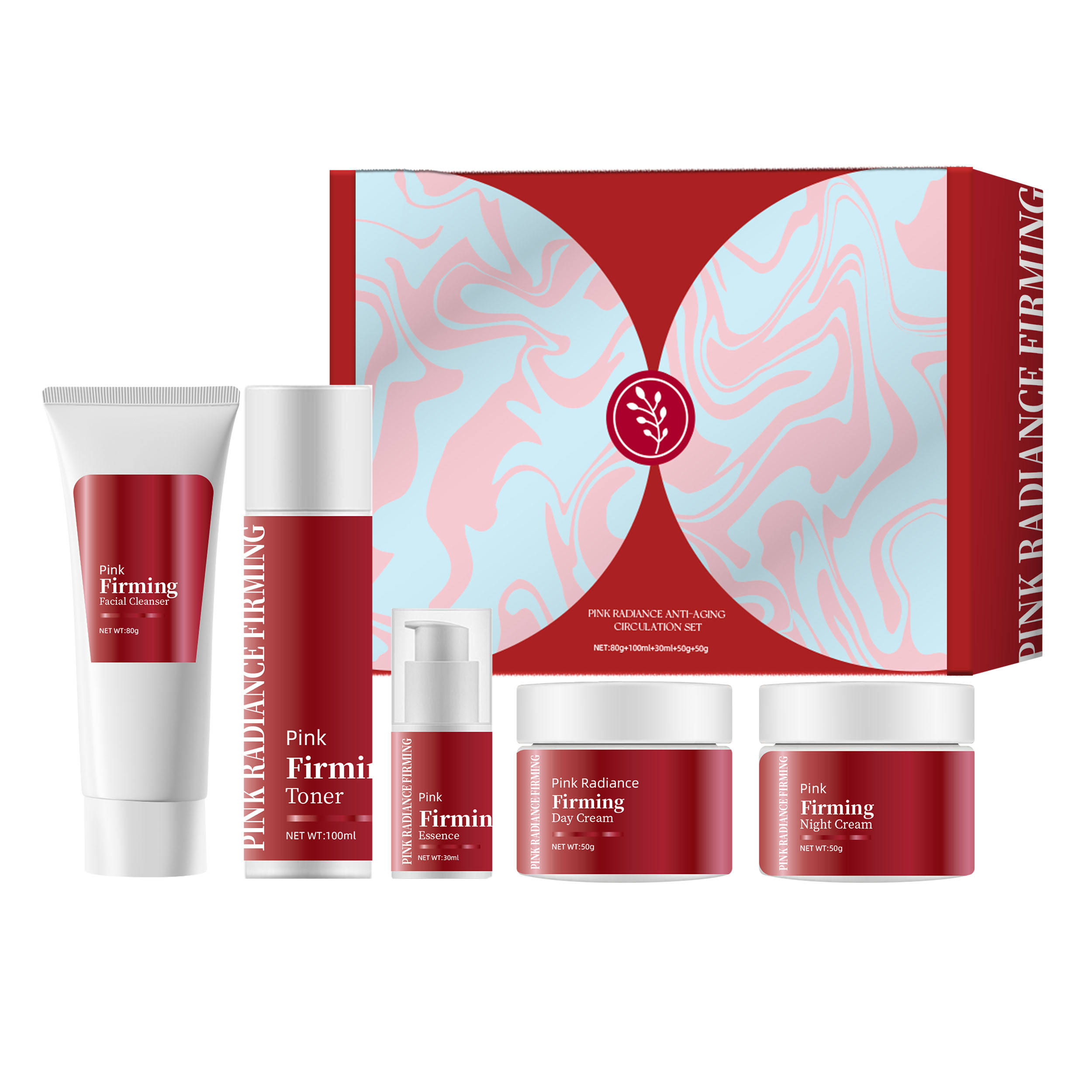 ชุดผลิตภัณฑ์ดูแลผิวเพื่อผิวกระชับสีชมพู