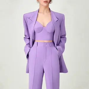 Latest Fashion Cotton Solid Color Blazer Set For Women 3 Piece Set Office Outfit Double Breasted Office Suits Set For Women