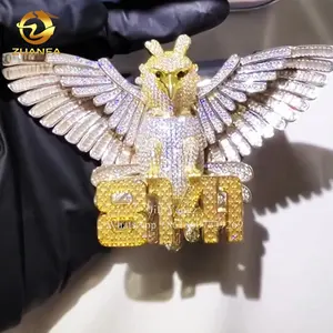 Tier Adler 3D-Design Moissanit-Buchstaben-Emblätter eingebe Lettere Initialen Name Schmuck Halskette individueller Anhänger