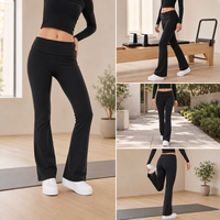 Pantalon de yoga évasé à taille repliable pour femme avec logo personnalisé, double usage, taille basse, coupe cloche, pour le yoga, les loisirs et le quotidien