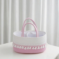 Panier à Langer Portable Ovale en Corde de Coton Tressée à la Main avec Pompon, Écologique et Durable pour le Rangement de Jouets, Compartiment Amovible
