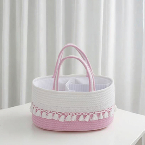 Cesta Portátil Ovalada de Cuerda de Algodón Tejida a Mano con Borlas, Ecológica y Duradera, para Almacenamiento de Juguetes, con Compartimento Extraíble - Product Image 6