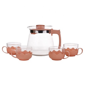 PP <strong>Plastic</strong> Handle High Borosilicate Glass <strong>Tea</strong> Pot <strong>Set</strong> with Infuser and Glass <strong>Tea</strong> Cup Water Mug Pictcher Teapot <strong>Set</strong> - Product Image 1
