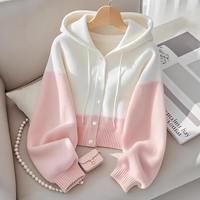 Cardigan en tricot à manches longues 100 % coton à capuche décontracté pour femme, collection Printemps-Automne 2026