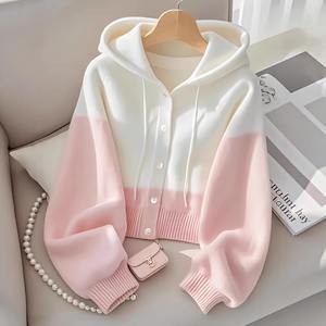 <span class=keywords><strong>Cardigan</strong></span> in Maglia a Maniche Lunghe 100% Cotone <span class=keywords><strong>con</strong></span> <span class=keywords><strong>Cappuccio</strong></span> Casual da <span class=keywords><strong>Donna</strong></span> Primavera-Autunno 2026 - Product Image 1