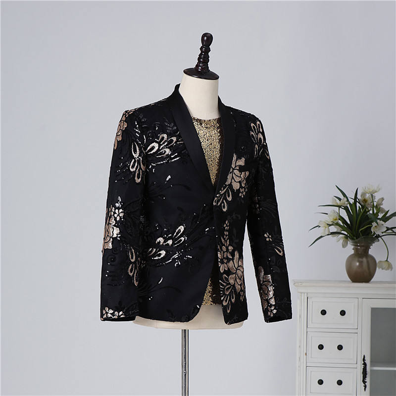 Men's Suit Floral Pattern Jacket Dinner Party Performance Wear Stage Blazer Costume Homme