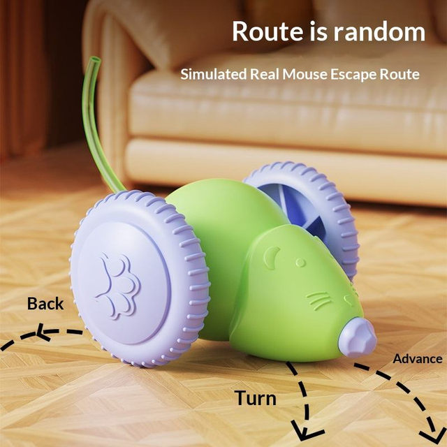 Cute Eco-Friendly Plastic Fashion Mouse Shape Ball Cat Interactive Toy Rechargeable Automatic Obstacle Avoidance Green/White