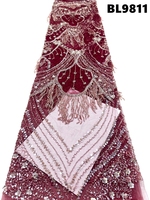 Tissu en dentelle israélienne, dentelle lilas, dentelle française, perles de cristal pour mariée, broderie lourde rouge, perles et paillettes pour mariage