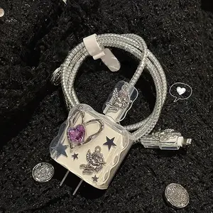 Corée mignon diamant amour coeur <span class=keywords><strong>chargeur</strong></span> étui pour <span class=keywords><strong>IPhone</strong></span> <span class=keywords><strong>11</strong></span> 12 13 14 15 16 18/20W clair Charge Protection couverture <span class=keywords><strong>chargeur</strong></span> manchon - Product Image 4