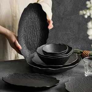 Wholesale Irregular Tableware White Black Ceramic Dinner Fish Plates Bowl Portugal Dinnerware Plate Sets Dishes