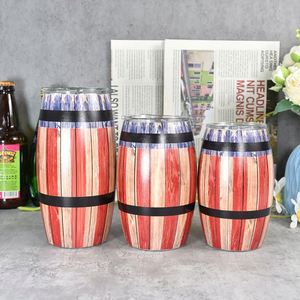 Mug en forme de baril 25oz 20oz 15oz avec couvercle, en acier inoxydable 304, design créatif grain de bois, pour bière, vin et autres boissons - Product Image 2