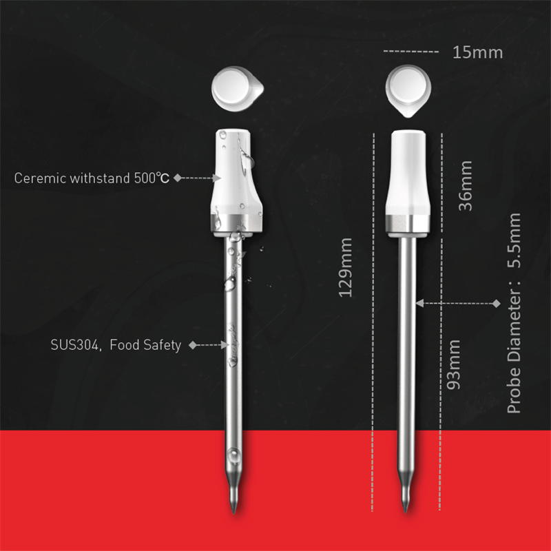 세라믹 핸들과 업그레이된 196 ft  사실인 무선 전신 방수 현명한 BBQ 온도계탐침