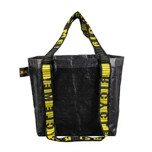 double handle reusable big polypropylene black pp woven shopping bag with long shoulder belt