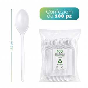 Cucchiai di Plastica Bianchi Riutilizzabili Lunghezza 12,5 Cm per Uso Quotidiano - Product Image 2
