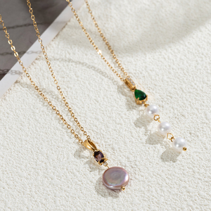<strong>Gold</strong> <strong>Crystal</strong> Bar Emerald Pearl Necklace Stone Bar Pendant Green Teardrop Gemstone Triple Pearl Drop Women Statement Jewelry - Product Image 2