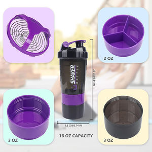 Botol Minum <span class=keywords><strong>Protein</strong></span> Powder Gym Fitness Klasik 500ml dengan Logo Kustom, Kompartemen Spider, dan Bola Pengaduk Pil - Product Image 2