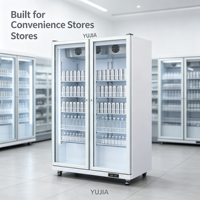 Congélateur vertical commercial YUJIA à 2 portes, vitrine sans givre avec porte vitrée pour supermarché, épicerie, OEM ODM