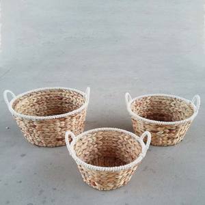 ชุดกล่องเก็บของขนาดใหญ่พร้อมที่วางของในตำนานตะกร้าหวายผักตบชวา2ใบมีด้ามจับทำจากไม้ - Product Image 3