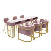 Élégant Ensemble Table et Chaises de Manucure en Fer Nordique, Marbre Double Couche Moderne pour Salon de Beauté, Onglerie ou Salon